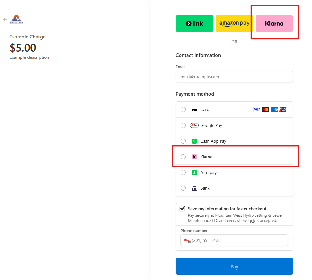 Klarna checkout example