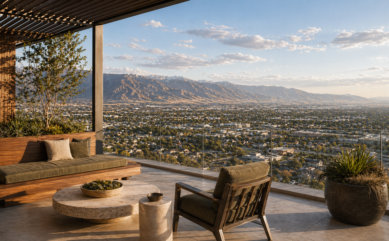 Balcony terrace city view over West Jordan and the west valley