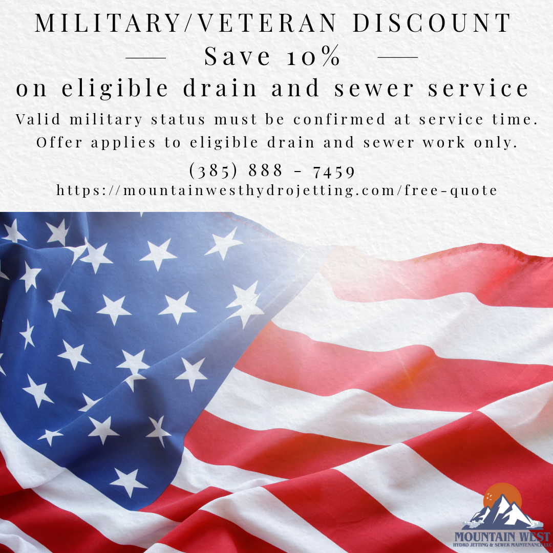 Military discount coupon: save 10% on eligible drain and sewer service.
