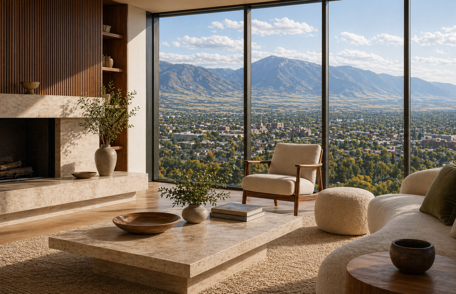 Elevated city view over Logan and Cache Valley from a warm modern overlook